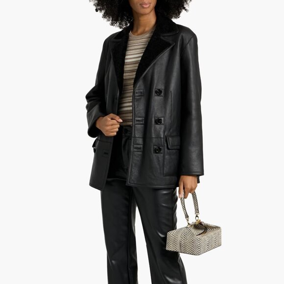 THEORY Reversible Double-Breasted Shearling Lambskin Jacket - Picture 1 of 14